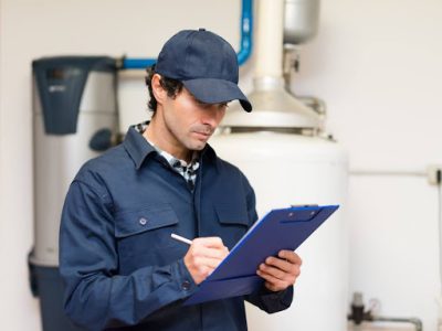 Technician servicing an hot-water heater